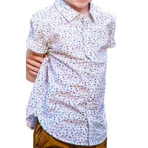 Cactus Boys Button Down White Cotton Viscose Floral Top Boys Size 5/6